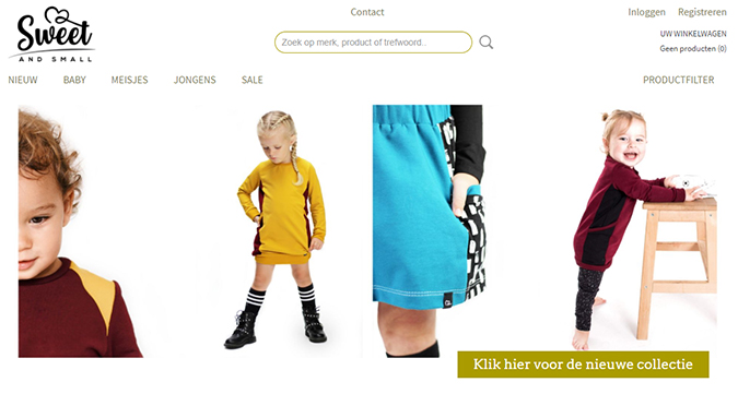 Screenshot van de webshop Sweetandsmall.nl