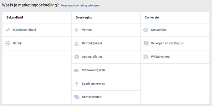 Adverteren op Facebook: marketingdoelstelling kiezen