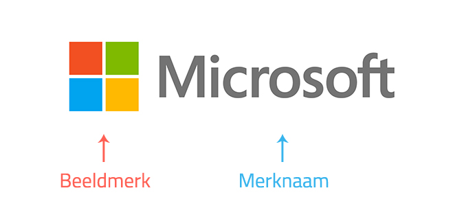 Beeldmerk en merknaam in het logo van Microsoft