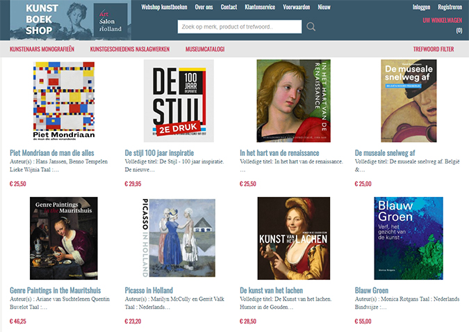 Screenshot van de webshop Kunstboek-shop.nl