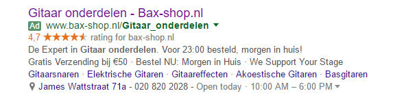 Advertentie van Bax-shop met call to action