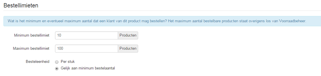 Voorbeeld:product per 10 stuks te bestellen